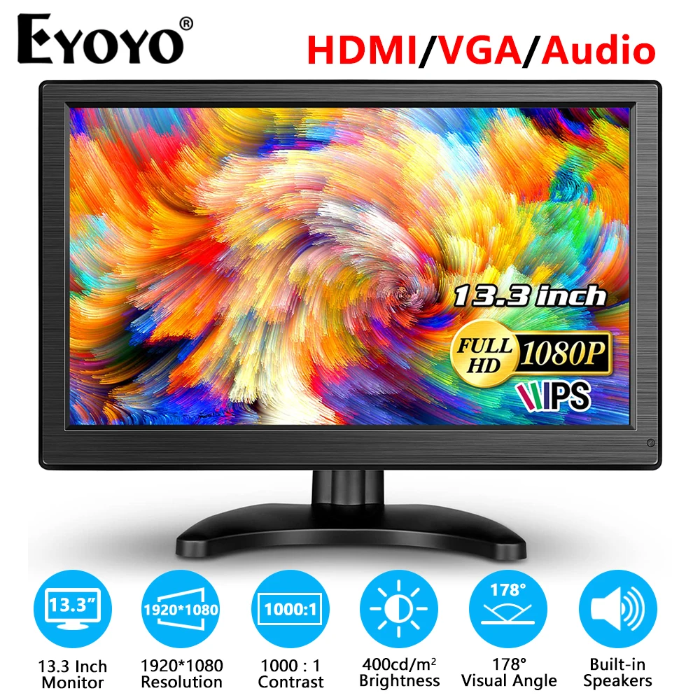 Eyoyo Em13H Monitor Esterno Hdmi Da 13.3 Pollici 1920X1080 16: 9 Display Lcd Vga Con Altoparlante Per Pc Laptop Computer Sistema Cctv