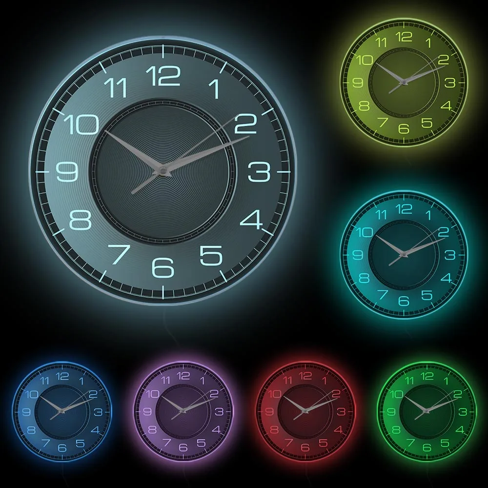 Round Printed Silent Black Aluminum Frame Wall Clock LED Lighting Clock  