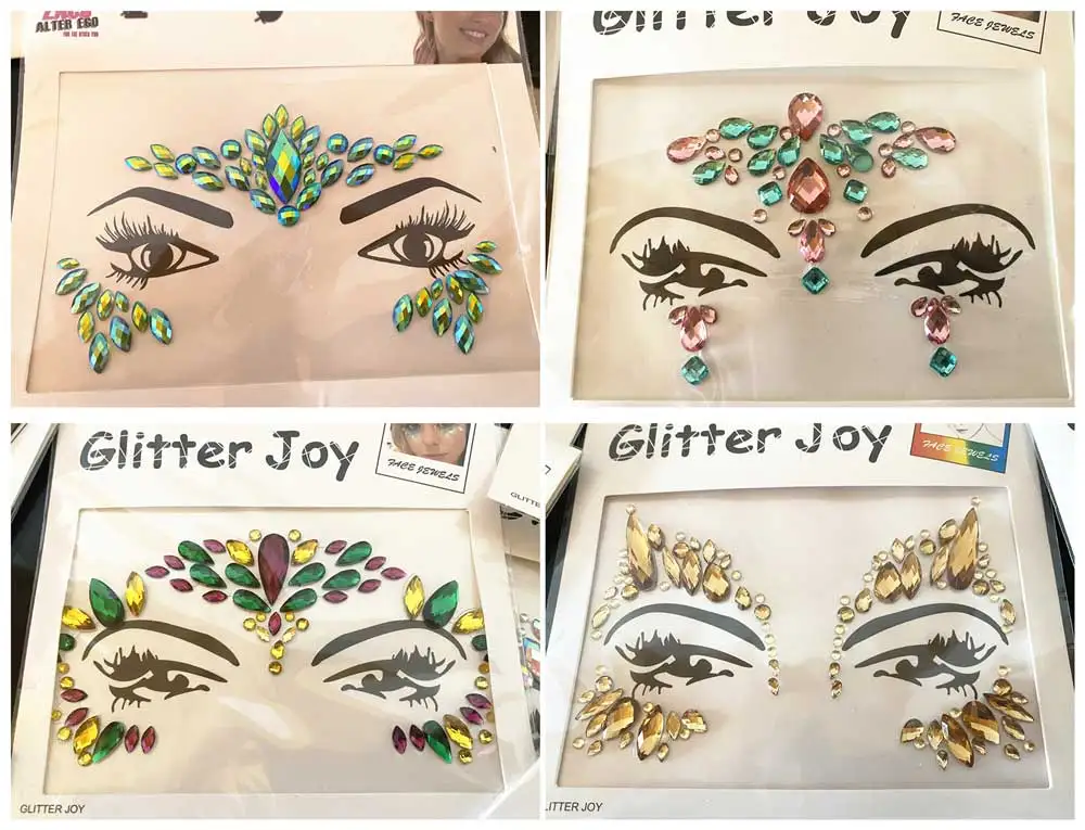 8pcs/lot Random Face Gems Can't Pick Up Designs High Quality Acrylic Face Jewelry Sticker For Party Carnival Bling Bling Make Up