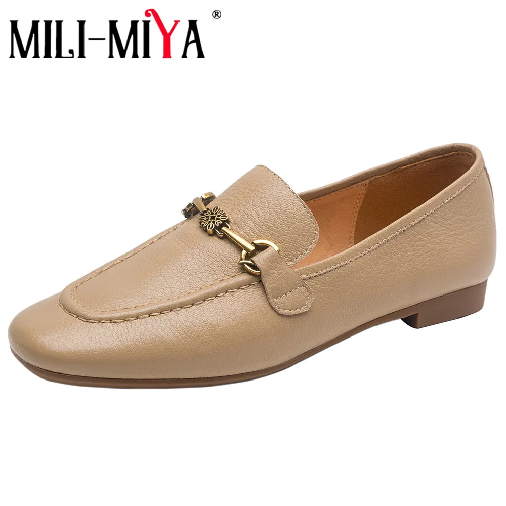 

MILI-MIYA New Arrival Women Soft Sheep Skin Flats Solid Color Round Toe Low Thick Heels Slip On Plus Size 34-40 Handmade