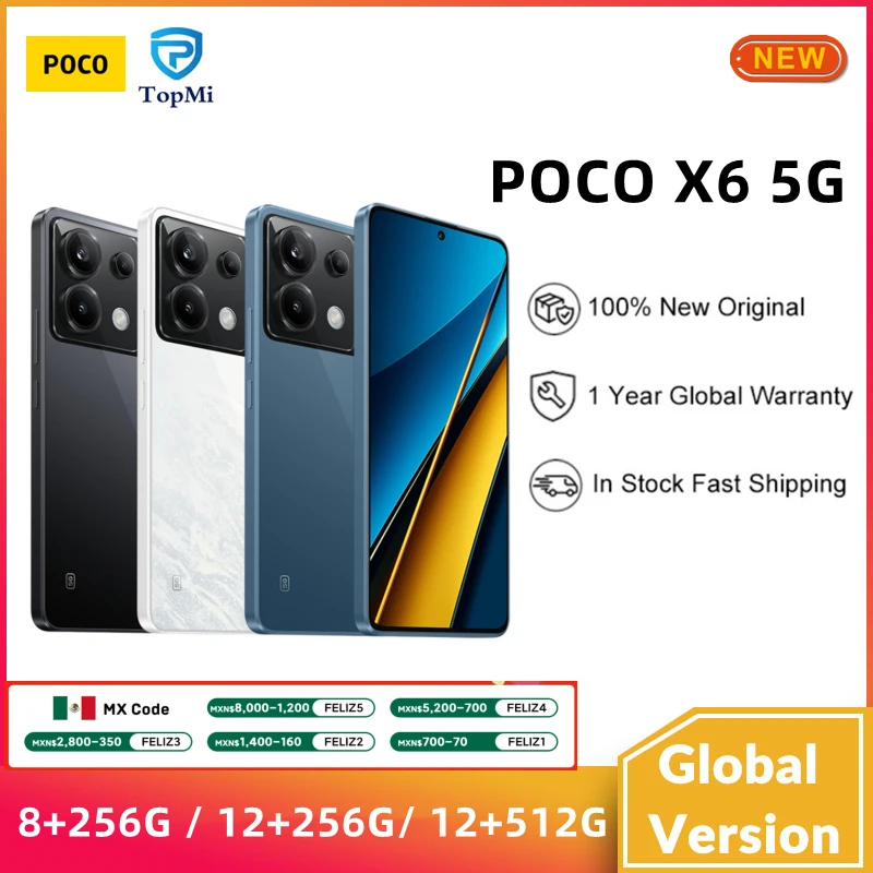 

POCO X6 5G Snapdragon 7s Gen 2 NFC 6.67" 120Hz Flow AMOLED Display 5100mAh 67W Turbo Charging 64MP Camera Global Version POCOX6