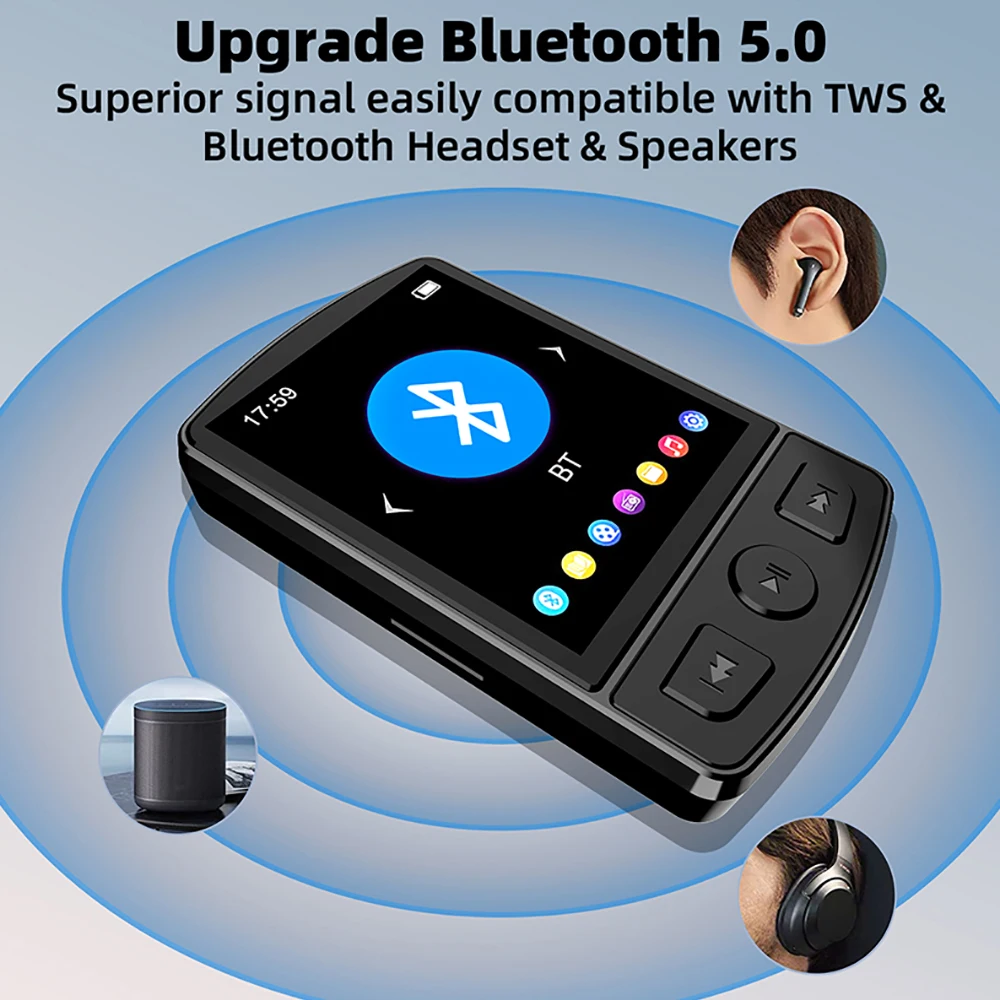 Bluetooth 5.0 MP3 Player Wireless MP4 Player Built-in Speaker Portable Stereo Mu