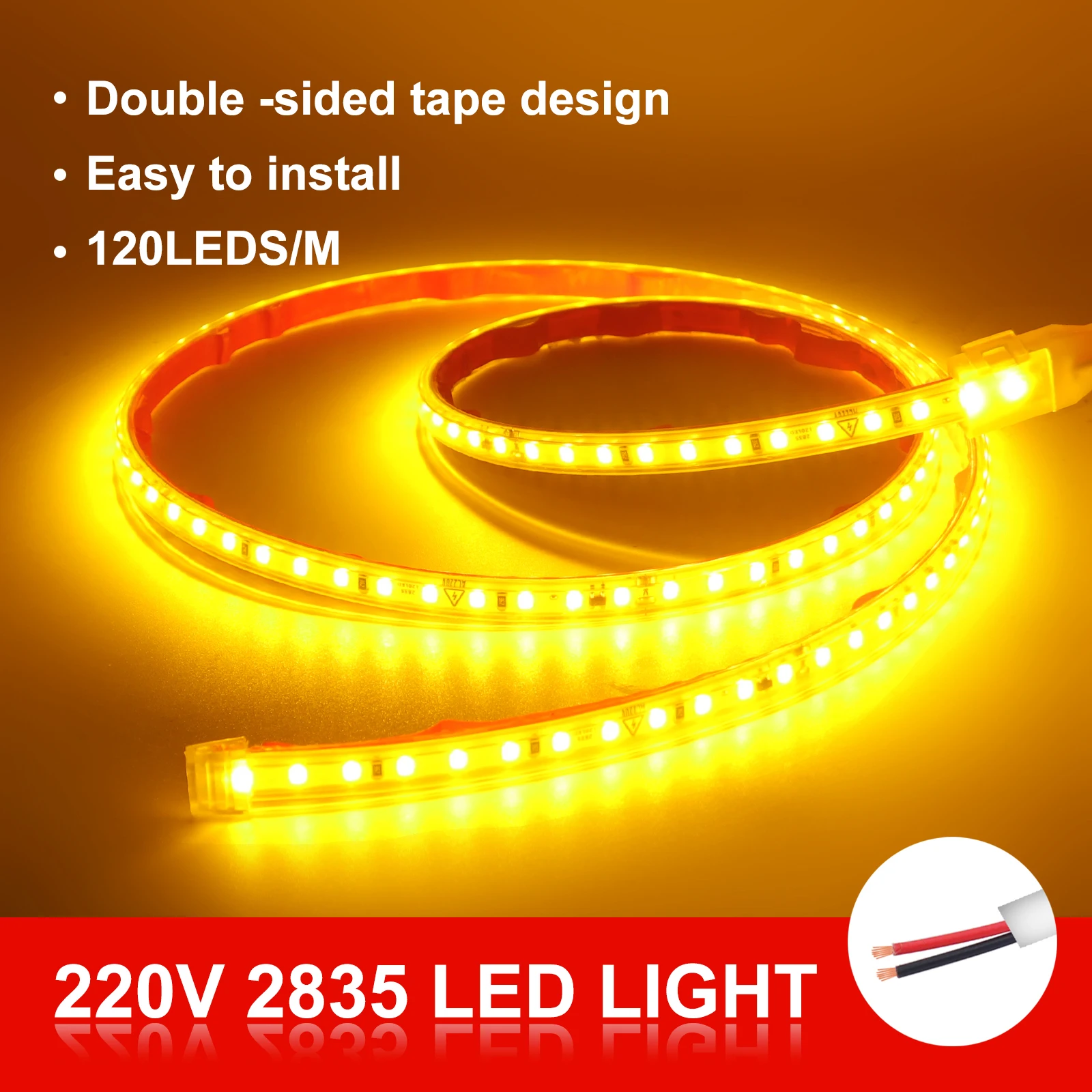 thumbnail image 1 of Tira de luces LED AC220V 230V 2835 120 LED/m Barra de lámpara con cinta adhesiva suave flexible y cortable de 10 cm, color rojo, azul hielo, verde, amarillo y rosa, 1 of 5