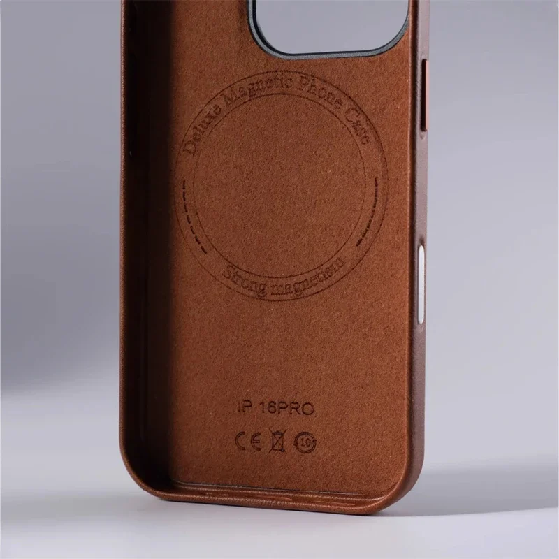 Luxury Retro Leather Magnetic Phone Case with Alloy Lens and Wireless Charging Cover