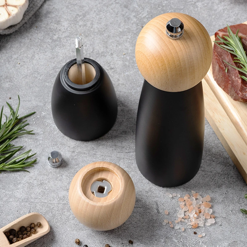 Wooden Manual Pepper Grinder Spices Sea Salt Mill Adjustable Ceramic Pepper Mill Barbecue Seasoning Grinding Bottle Cooking Tool