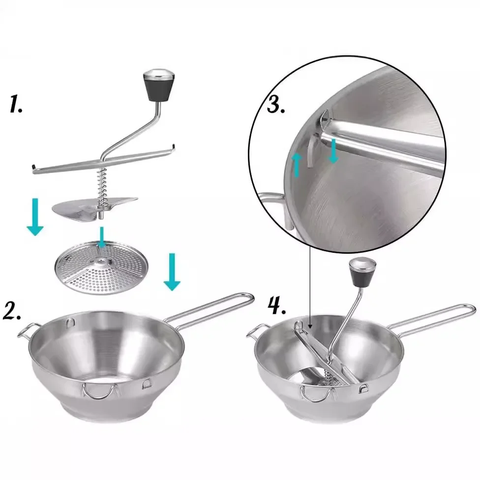 Stainless Steel Food Mixer Jam Manual Mixer Mashed Potato Press Mashed Potato Vegetable and Fruit Grinder