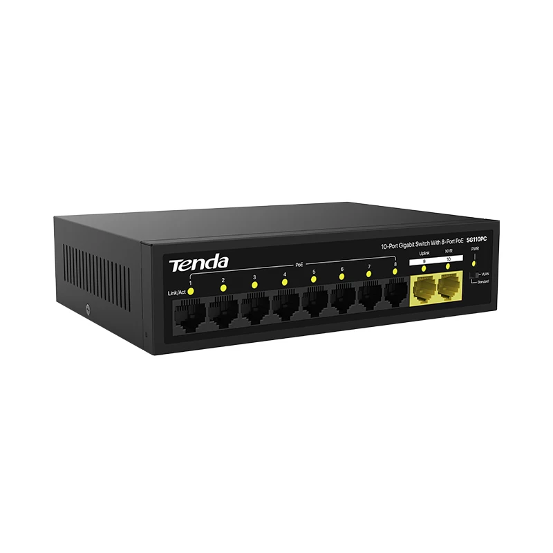 Tenda SG110PC Gigabit dual-port uplink unmanaged PoE switch, compatible with AF/AT standard PoE power supply mode