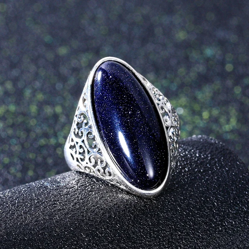 Silver Rings Silver Ring Wedding Rings Women's Ring Silver Jewelry Vintage Blue Sand Hollow Elegant Ring Gift Party Wedding