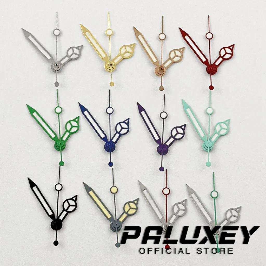 Ghost Hands with Blue, Green, and Red Accents - Luminous Green Watch Hands
