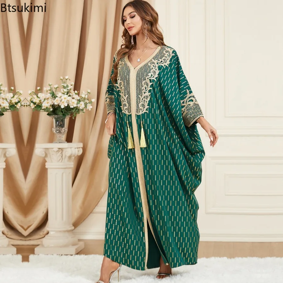 Eid Ramadan Abayas for Women Muslim Fashion Bat Sleeve Loose Maxi Dress Moroccan Kaftan Turkey Arab Party Robe Islamic Clothing