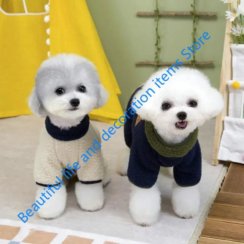 XX9B 따뜻한 양털 개 재킷 가죽 끈 친화적 인 디자인 작은 품종을위한 4 다리 Romper 추운 날씨 보호 애완 동물 겨울 점프 슈트