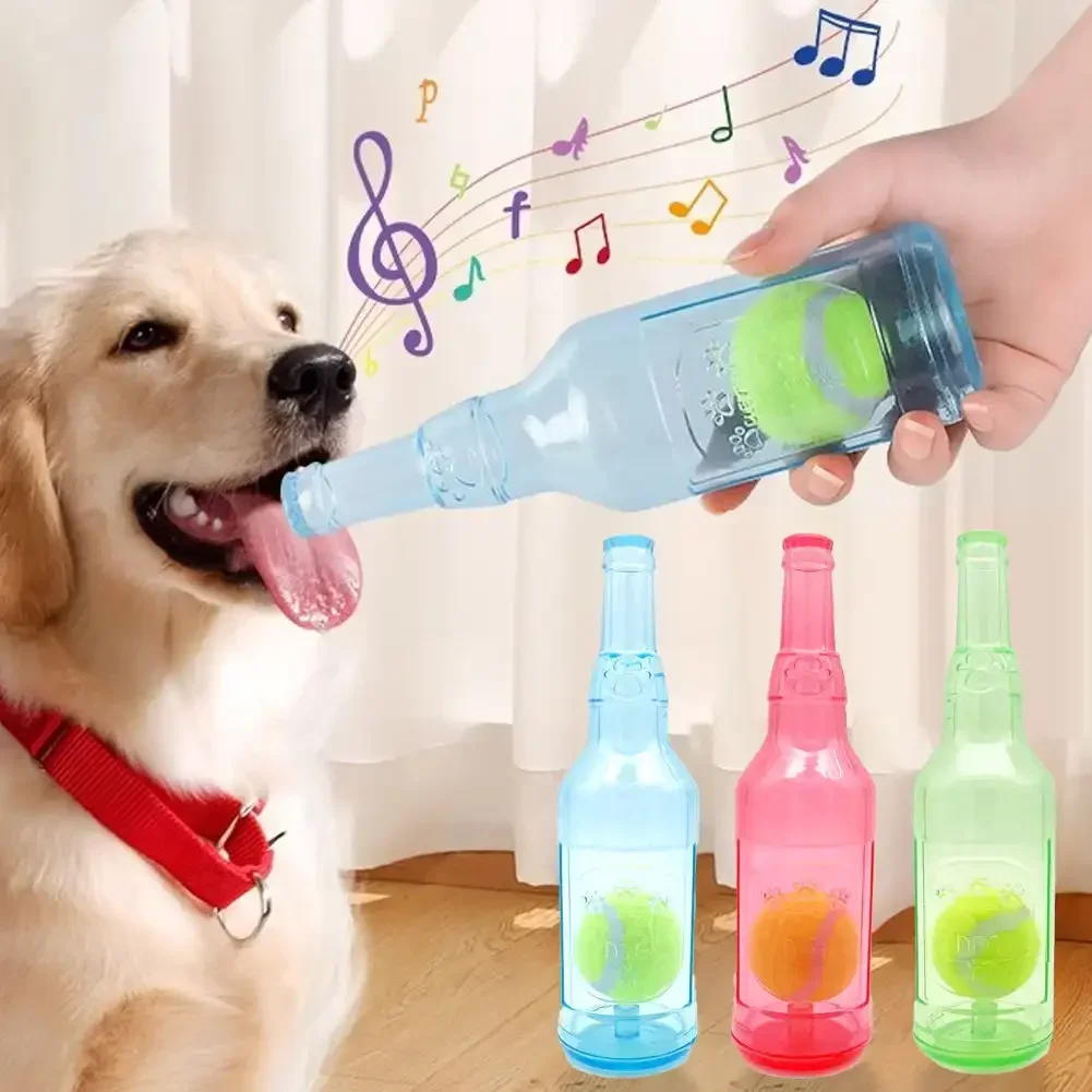 TPR Pet Chew Toy Bite-resistance Beer Bottle with Tennis Ball Toy Puppy Teeth Grinding dog Chewing Squeaky Interactive Toys 3