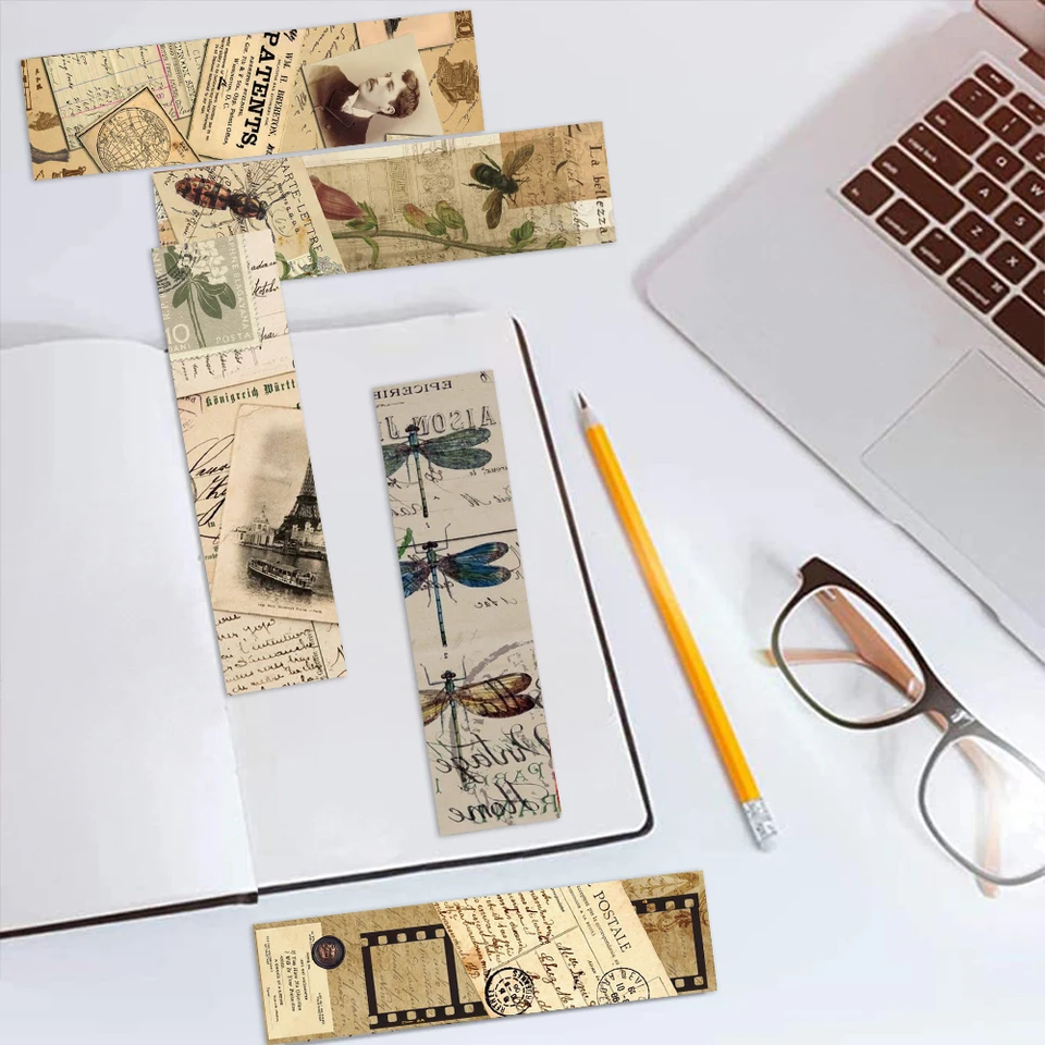 Set 30 Segnalibri Carta Vintage - Motivi Artistici - Per Appunti E Lettura - 4x15cm - Foto 2