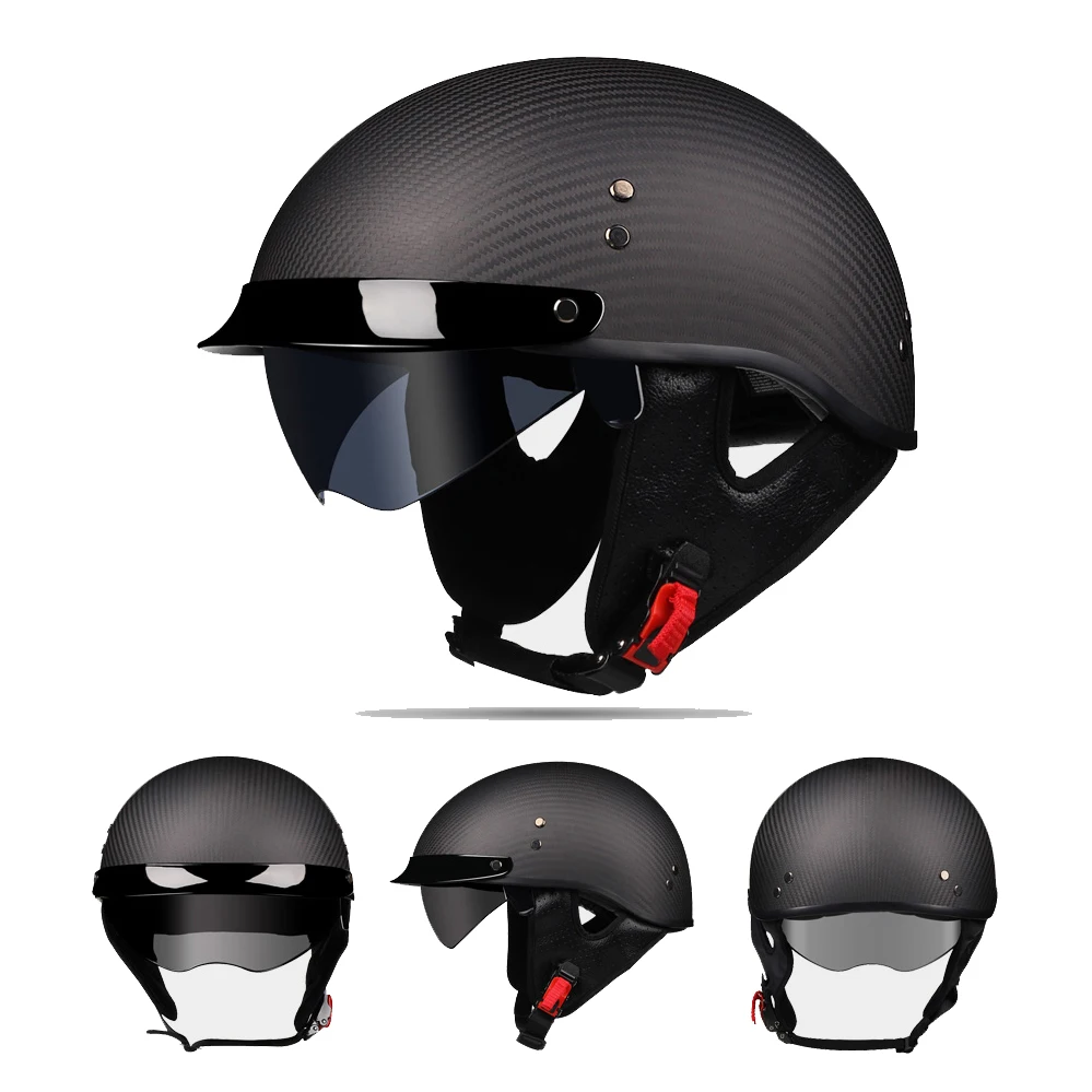 

Carbon Fiber Retro Vintage Half Face Motorcycle Helmet Open Face Casco De Moto Motorbike Capacete Moto Jet Men DOT Approved
