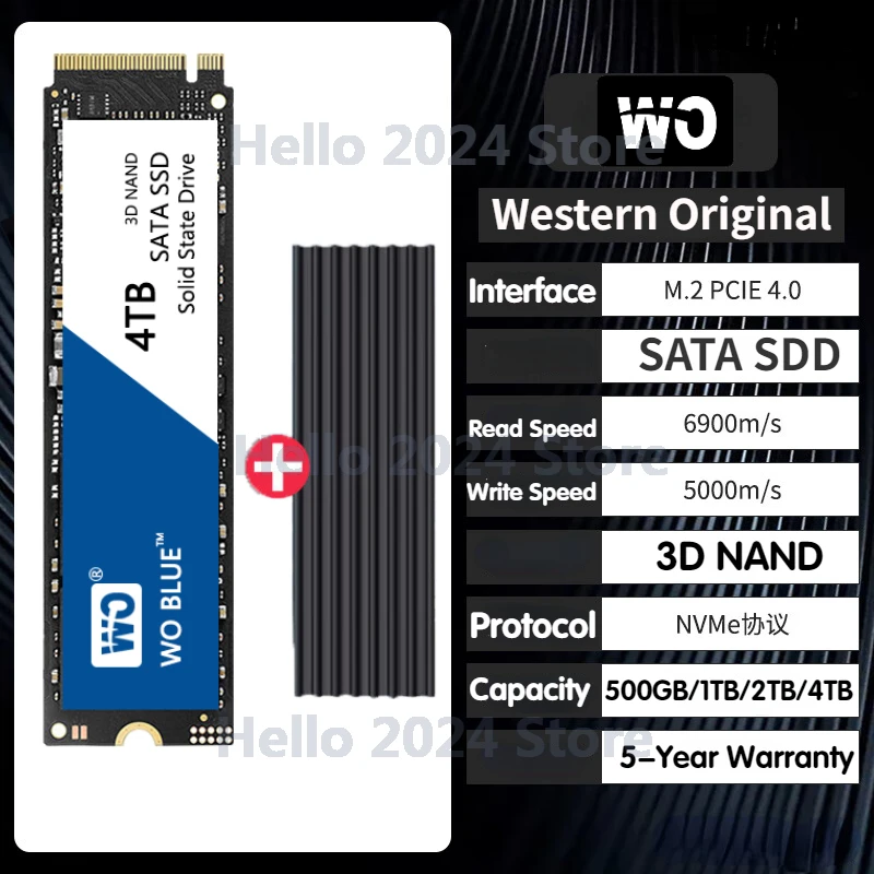 

WO Original 500GB 1TB 2TB 4TB 8TB Blue SATA NVMe SSD PCIe 4.0 M.2 2280 Playstations5 Internal Solid State Drive For laptops PC