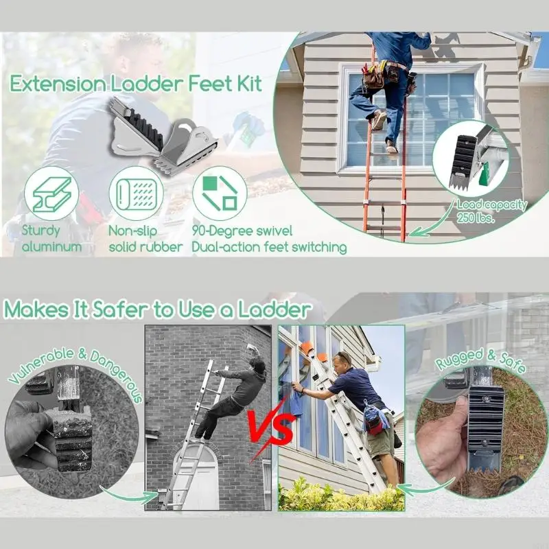 Solid Aluminum Ladder Anti Slip Pads Secure Stabilizer Blocks Quick Install Ladder Foot Pads For Construction Home Use 87HA