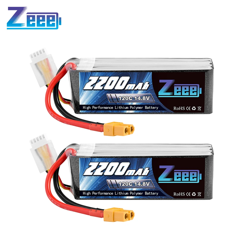 2-Pack Zeee 4S LiPo Battery 14.8V 2200mAh 120C – High-Performance Rechargeable Battery with XT60 Plug for FPV Drone, RC Car, Boat & Aircraft Models 1