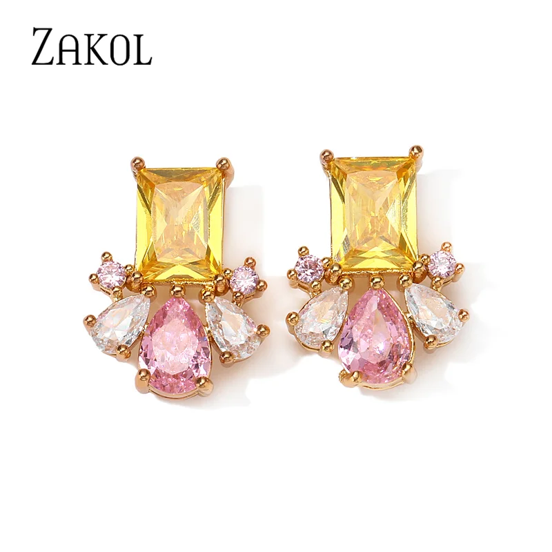 YAZILIND Orecchino Placcato Oro Rotondo Cubic Zirconia Fiore Forma Orecchini Gioielli per Le Donne Ragazze (Chiaro
