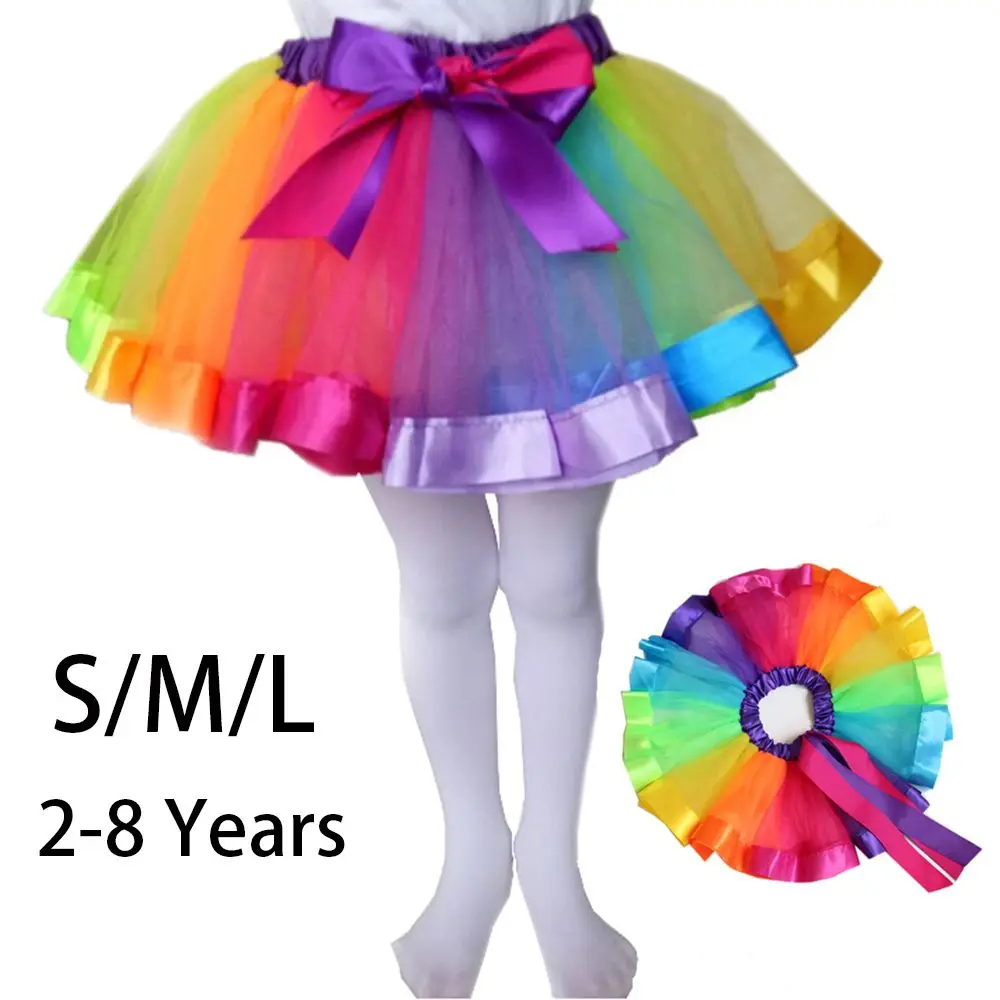 Fashion Kids Mesh Miniskirts Girls Princess Rainbow Colorful Dance Ballet Tutu Skirt Summer Party Bluey Dress Elastic Cloth 1-8Y