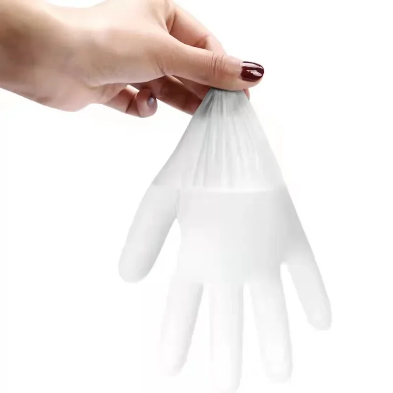 100Pcs Rubber Transparent Vinyl TPE Gloves Latex-free Gloves for Laboratory Work for Hairdressing Clean Work Transparent