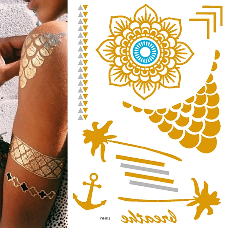 

1Sheet Flash Metallic Gold Silver Waterproof Temporary Tattoos Stickers