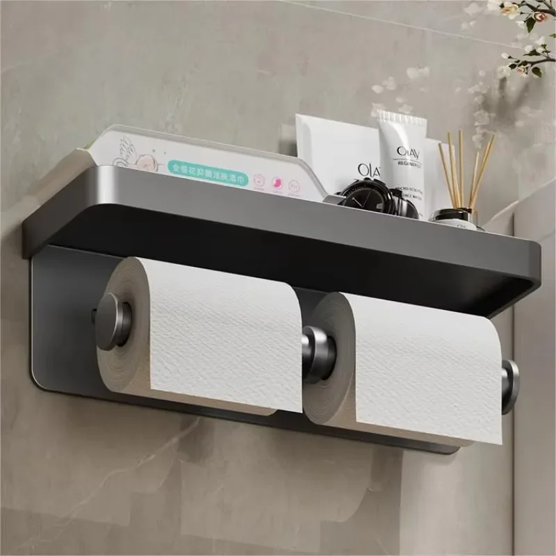 aluminum alloy wall mounted with two installation methods for toilet paper storage rack,Bathroom tissue holder