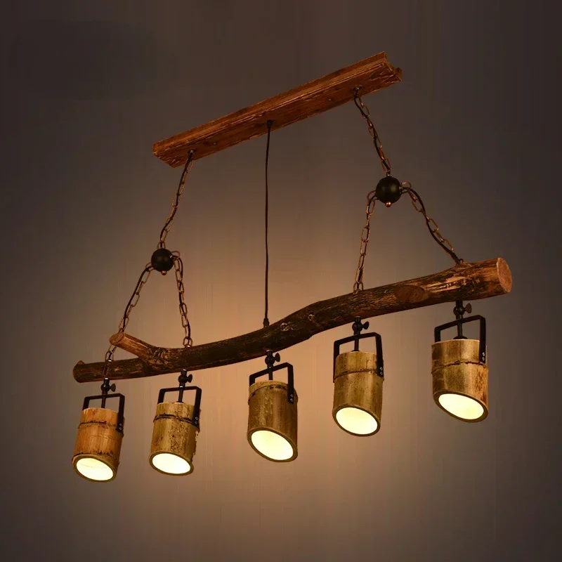 

American Solid Wood Bamboo Artwork Industrial Style Loft Retro Personality Creative Living Room Restaurant Bar Chandelier