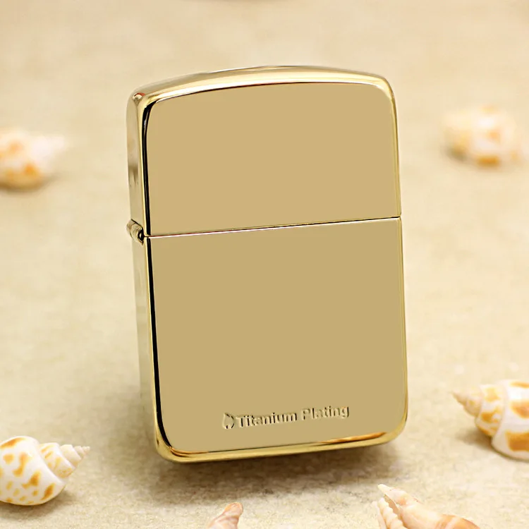 

Genuine Zippo Gold titanate oil lighter copper windproof cigarette Kerosene lighters Gift with anti-counterfeiting code