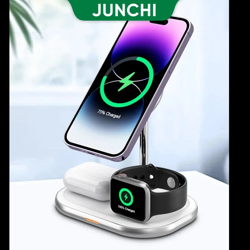 

Magnetic Wireless Charger Stand for iPhone 15/14 Plus/13/12 3 in 1 Wireless Macsafe Charger Station For Apple Watch/AirPods Pro