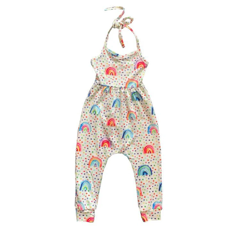 High Quality Rainbow-Print Suspender Bodysuit One-Piece Garment Suit Jumpsuit