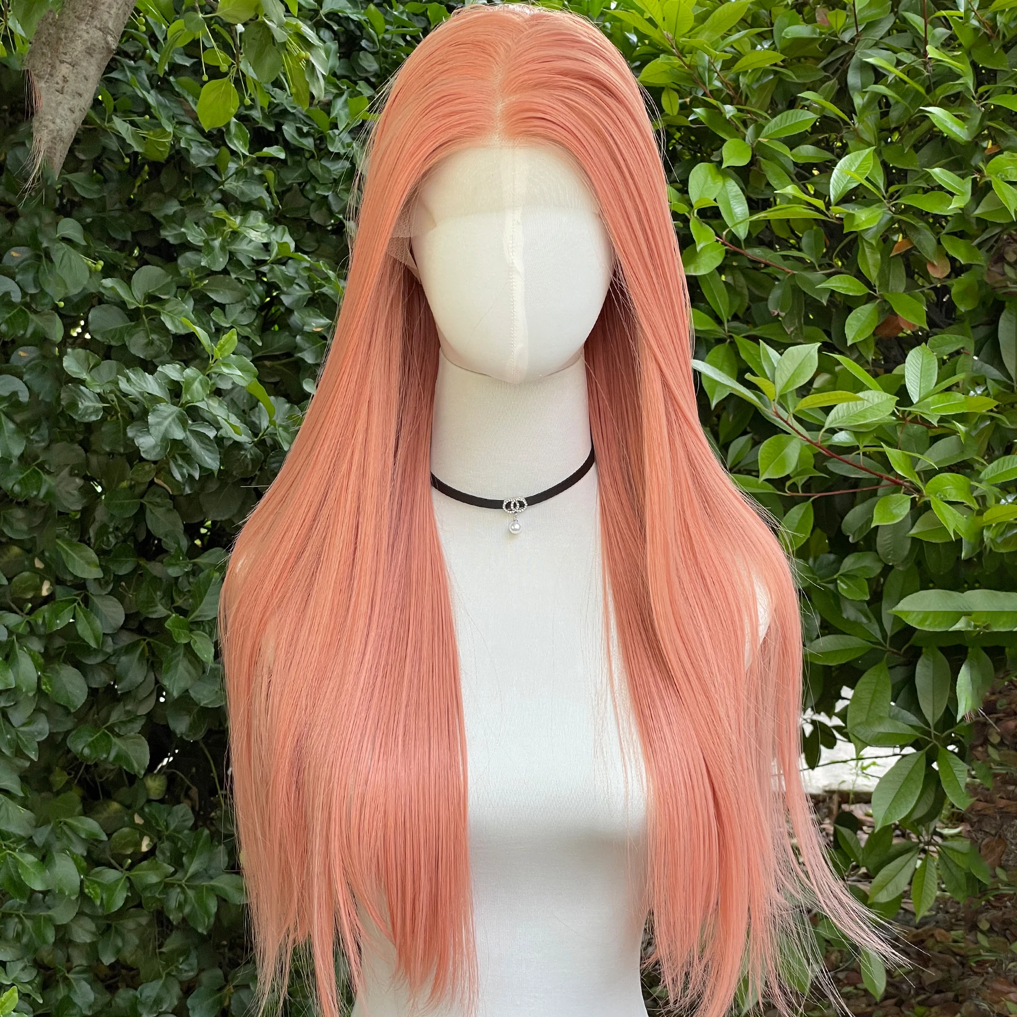 HOC1038-1 Pink Long Haired Wig with Fringe
