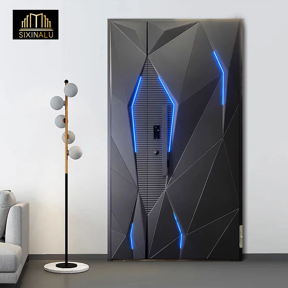Sixinalu Entrance Doors Light Strip 1S.q Exterior Gate Entry Door Aluminum Front Casement Door Panel Home Decor Custom