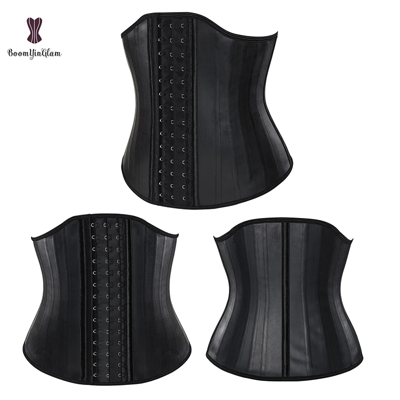 

Black Women U Bust Shapers Latex Waistband Workout Girdle Colombia Slimming Belt 25 Steel Bones Corset Waist Trainer