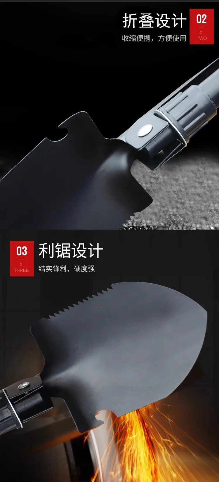 Description Picture 6 of itemMultifunctional garden shovel for camping, suitable for camping/fishing/wild survival, etc. Shovel. Pickaxe and hoe three-in-one