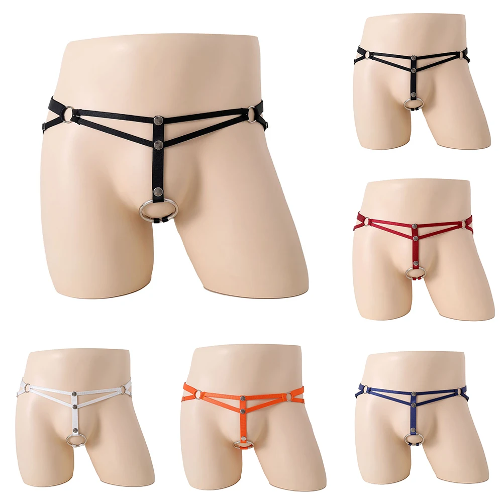 Mens Lingerie G-String Briefs Thongs T-back Crotchless Panties Underpants Low Rise Underwear O Ring Hole Open Sheath Jockstrap sexy men g string thongs ice silk underwear low rise bikini o ring holes t back pouch underpant wrestling sumo binding tangas