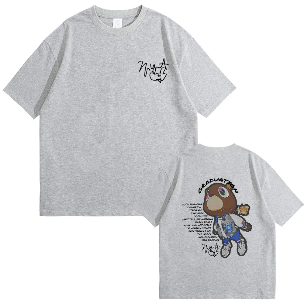랩퍼 카니 예 웨스트 졸업 양면 그래픽 티셔츠 남성 여성 힙합 오버 사이즈 O 칼라 Tshirt 남성 카니 예 블랙 티셔츠