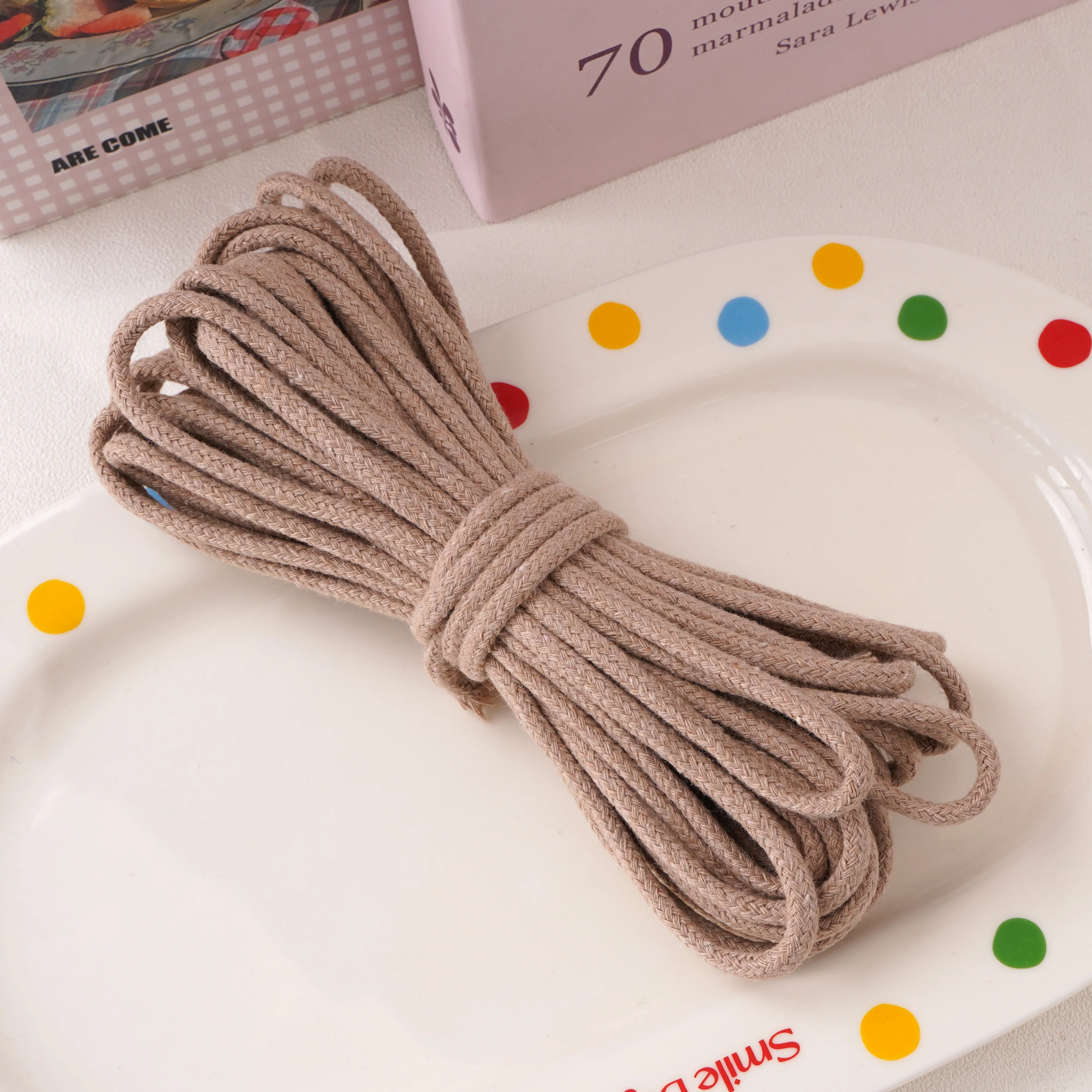 10-Meter Pack of 4mm Multi-Color Braided Cotton Rope for Crafts and Home Decor