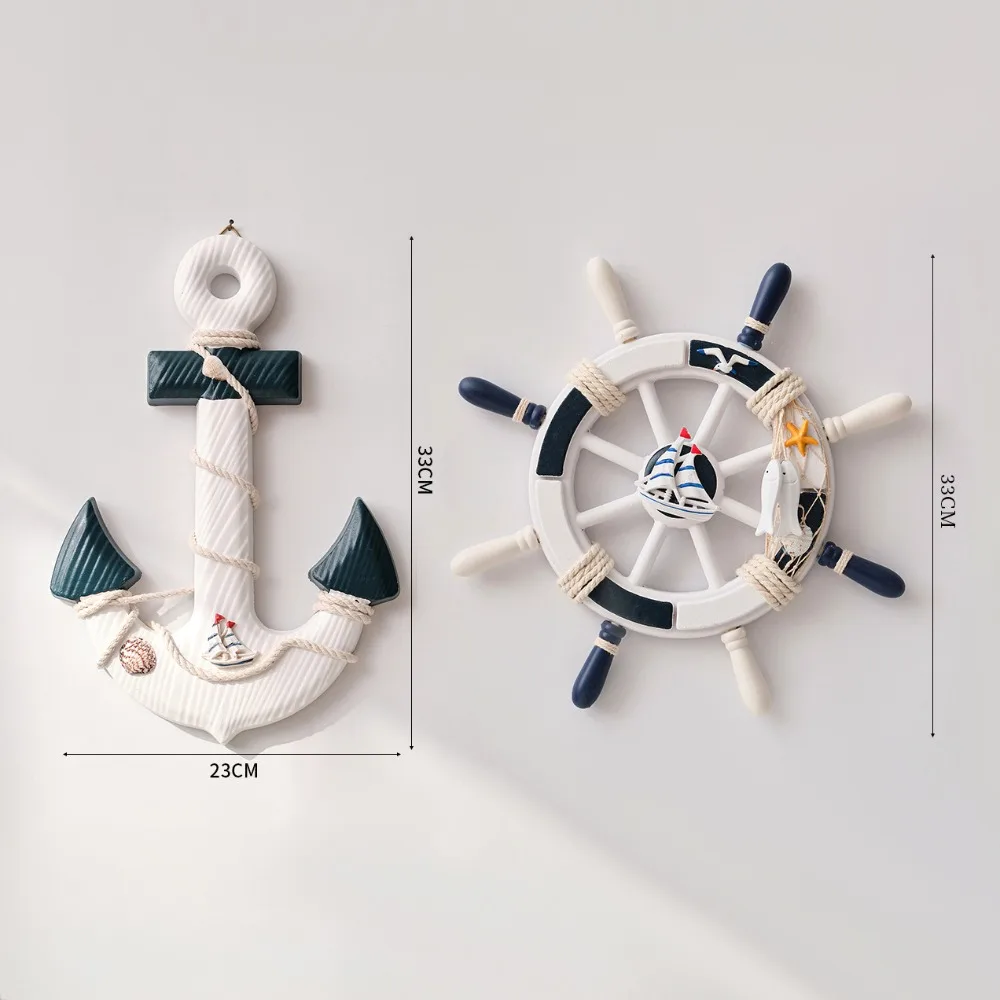 Timone e ancora per nave in legno nautica da 2 pezzi con corda, decorazione da parete per porta, ornamento da appendere, decorazione per la casa a tema spiaggia - immagine 4