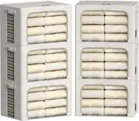 6 Pack Clothes Storage Bins with Metal Frame Foldable Storage Bins for Clothes Linen Fabric Storage Box with Clear Window (Lvory 1