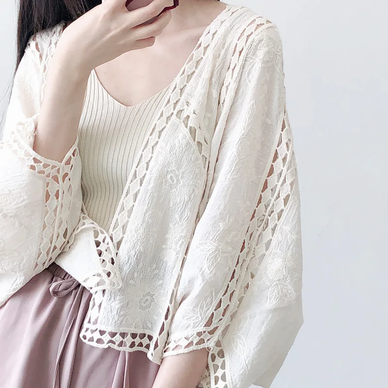 Youth Summer Beach Cotton Linen Embroidery Eyelet Hollow Out Open Stitch Cover-ups Ibiza Hippie Gypsy Boho Bohemian Top Swimwear 2