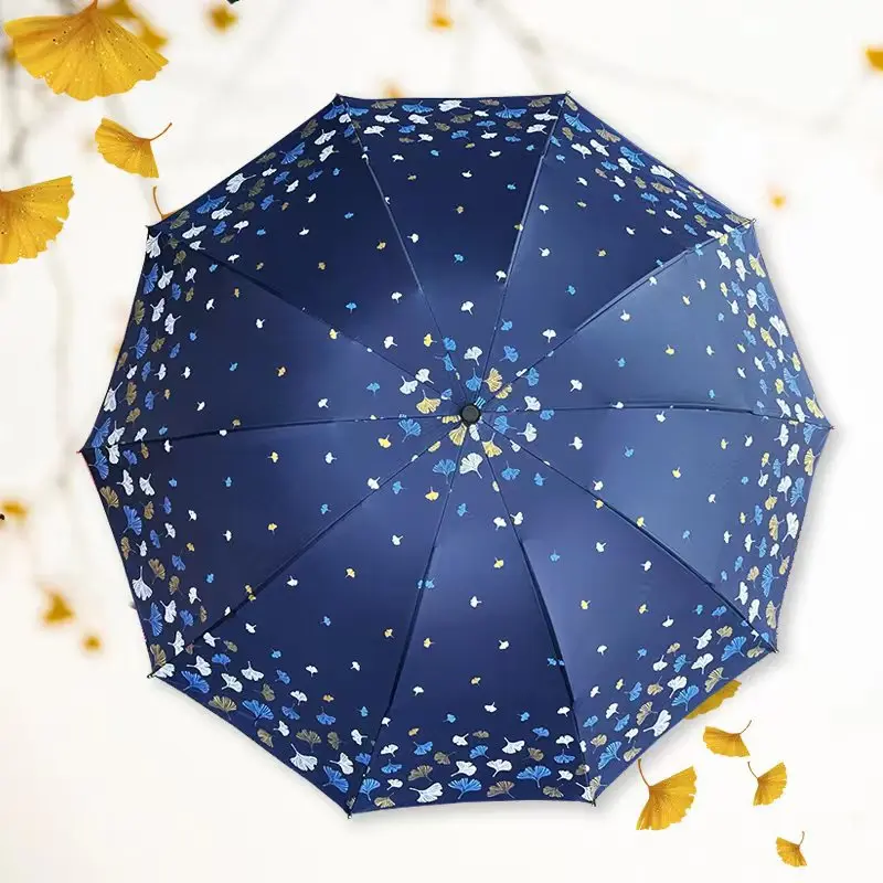 Ginkgo Sunscreen Umbrella Outdoor Portable Compact Fresh Sunny Umbrella Three-fold Manual Vinyl Dual-use Umbrella