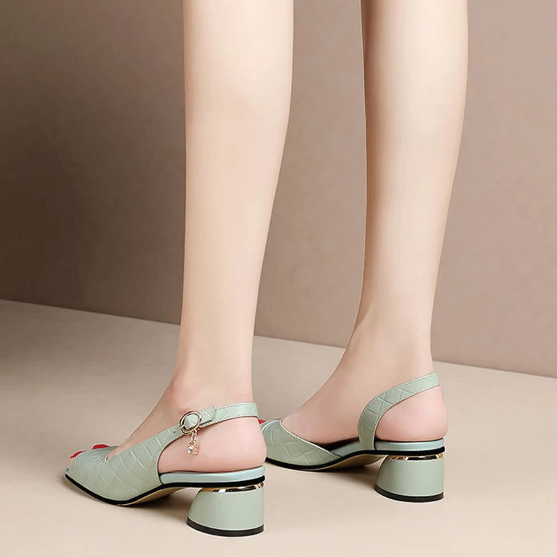 Women Peep Toe Pumps Mid-heel Light Weight Green Slip on Summer Shoes Lady Casual Escarpins Femme Tacones Mujer Zapatillas 2022 2