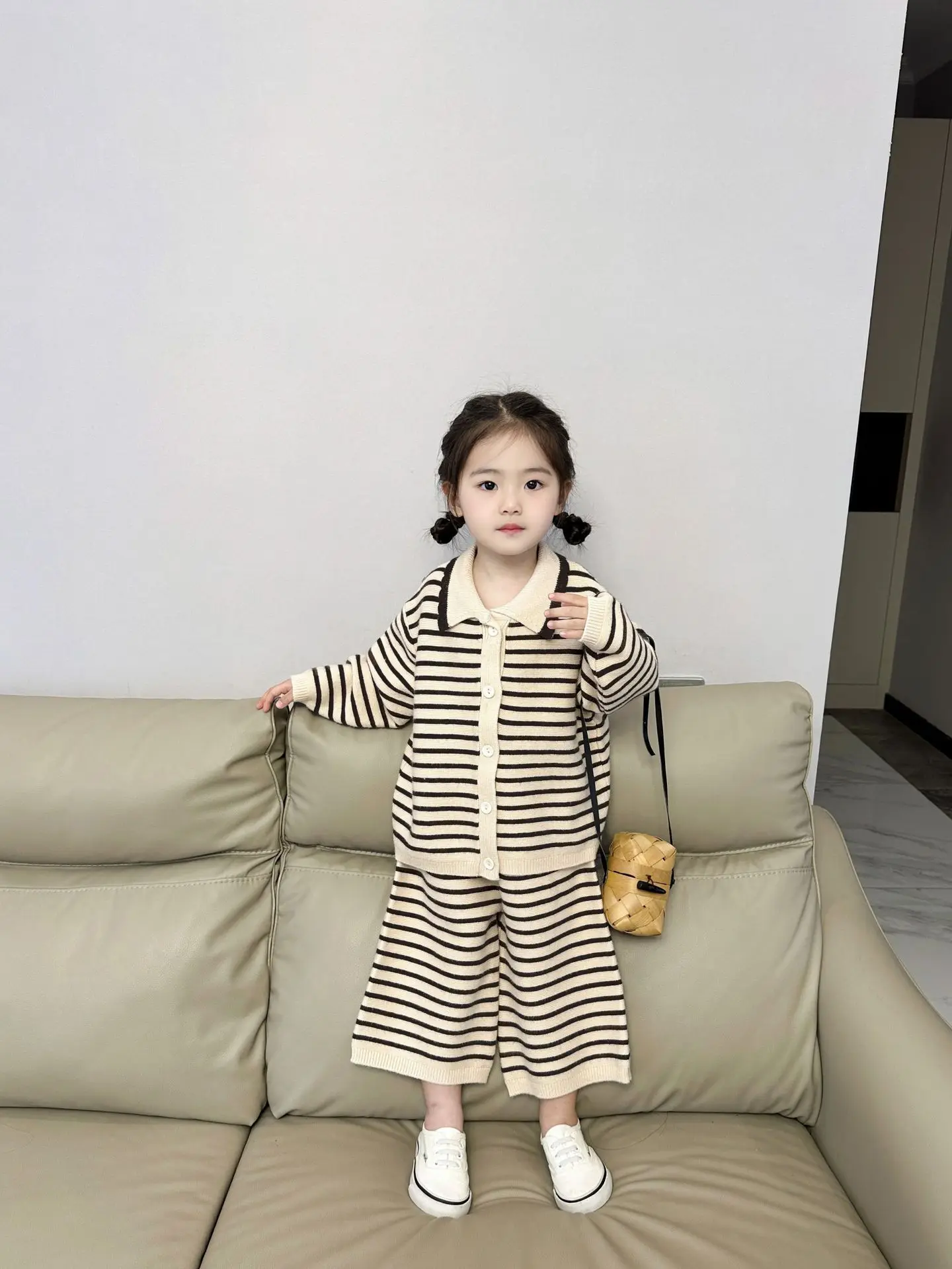 

Girls Sweater Set 2023 New Autumn and Winter Striped Zipper Sweater in Children Korean Style Baby Two-piece Set Tide Striped Set