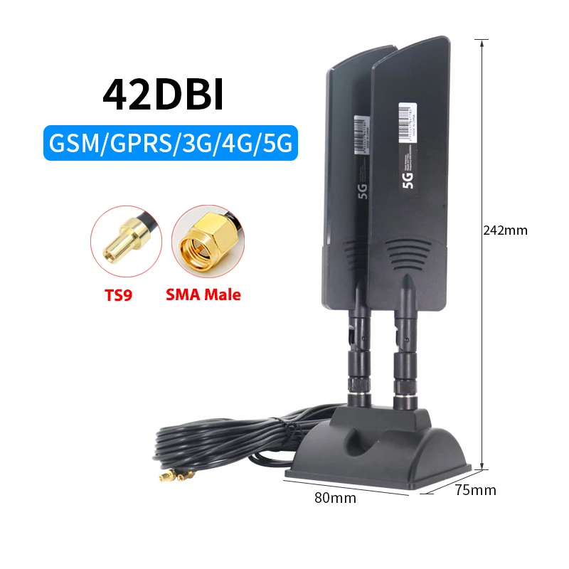 5G CPE Pro Router Antenna Signal Booster 42dbi Dual Band Amplifier External Extender Magnetic Base For Mobile Network TS9 SMA