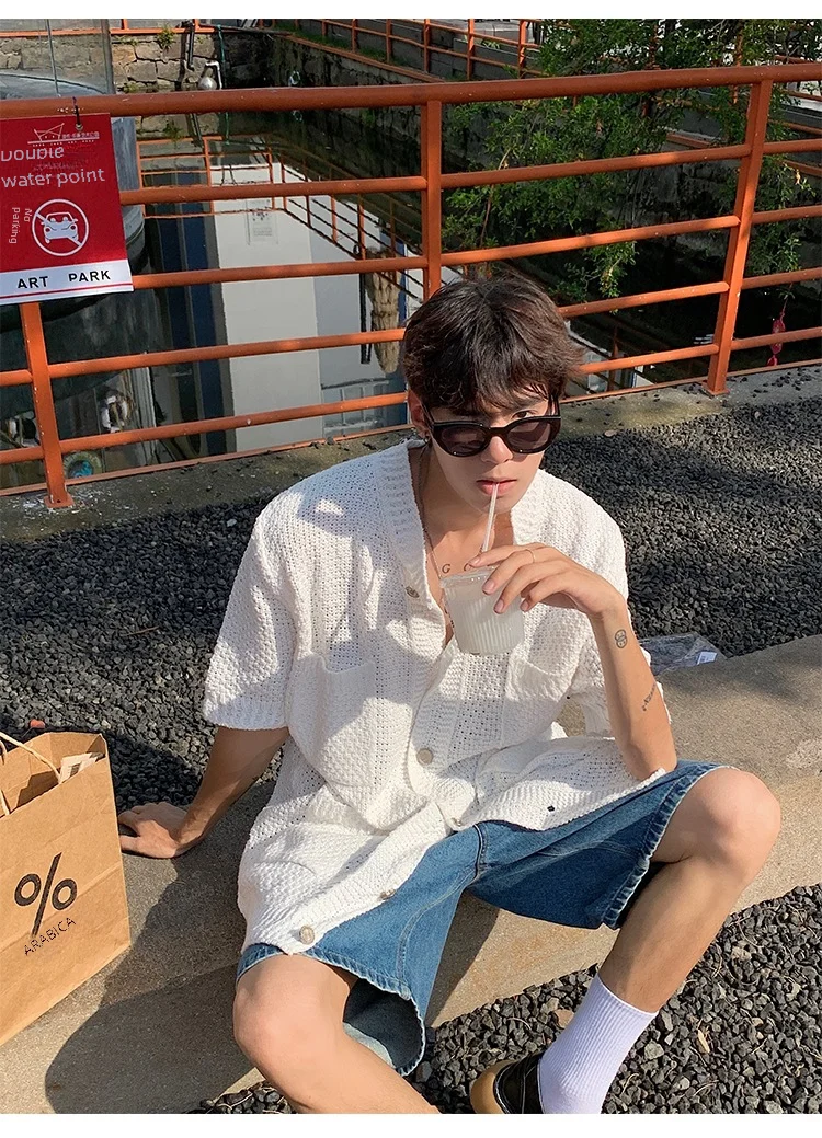 Description Picture 3 of itemTrendy Men's Short Sleeve Spring T-shirt Loose Fit Sensible Design Casual Style Half Sleeve Hollow Out Fashion Pullover