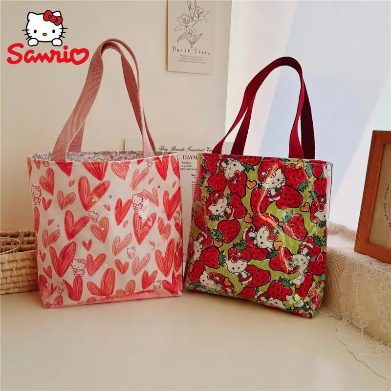 

Kawaii Hello Kitty Single Shoulder Bag Cute Anime Cartoon Girl Bag Transparent Quicksand Kt Handbag Birthday Gift for Girls