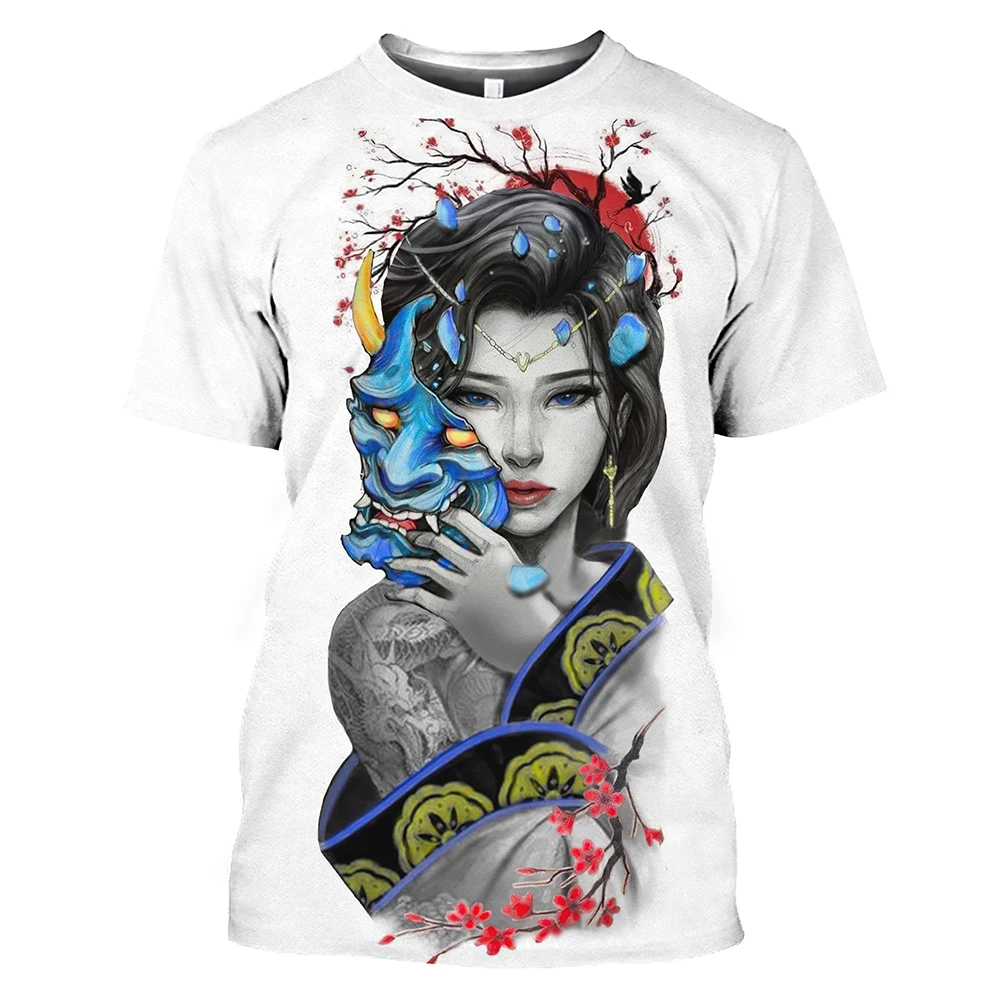 

Japanese Harajuku Geisha Men's T-shirt, Short Sleeved Round Neck Top, Loose Fitting T-shirt, 6XL Large T-shirt