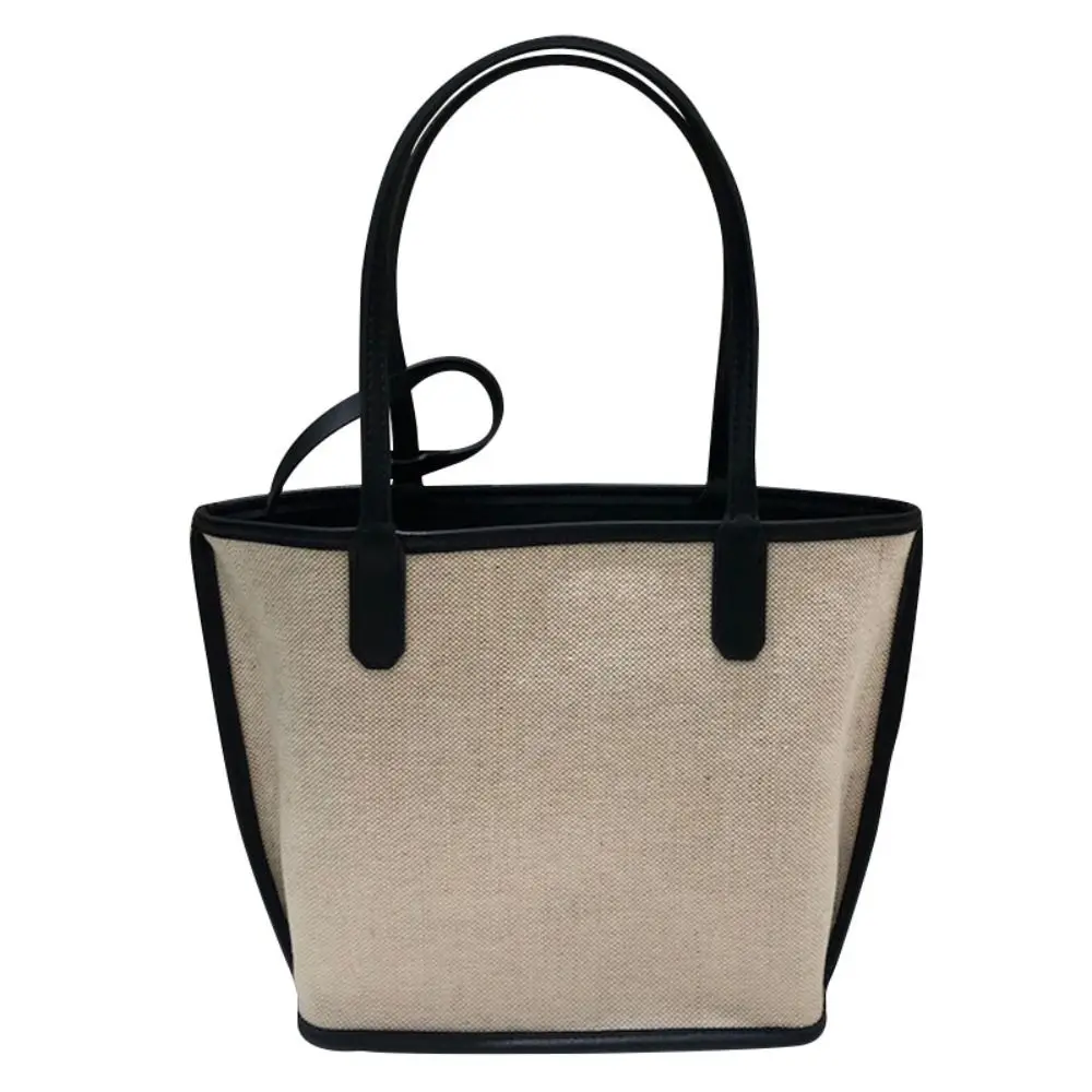 

Canvas Women's Handbag Fashion Vintage Stitched Shoulder Bag Large Capacity Pu Leather Shopping Tote Female