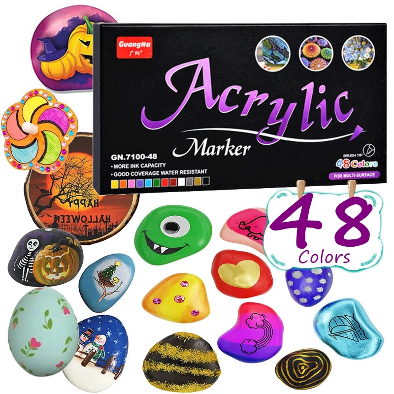 24 Colors Acrylic Paint Pens, Dual Tip Pens With Medium Tip and Brush Tip  for Rock Painting, Ceramic, Wood, Plastic, Calligraphy, Scrapbooking, Brush