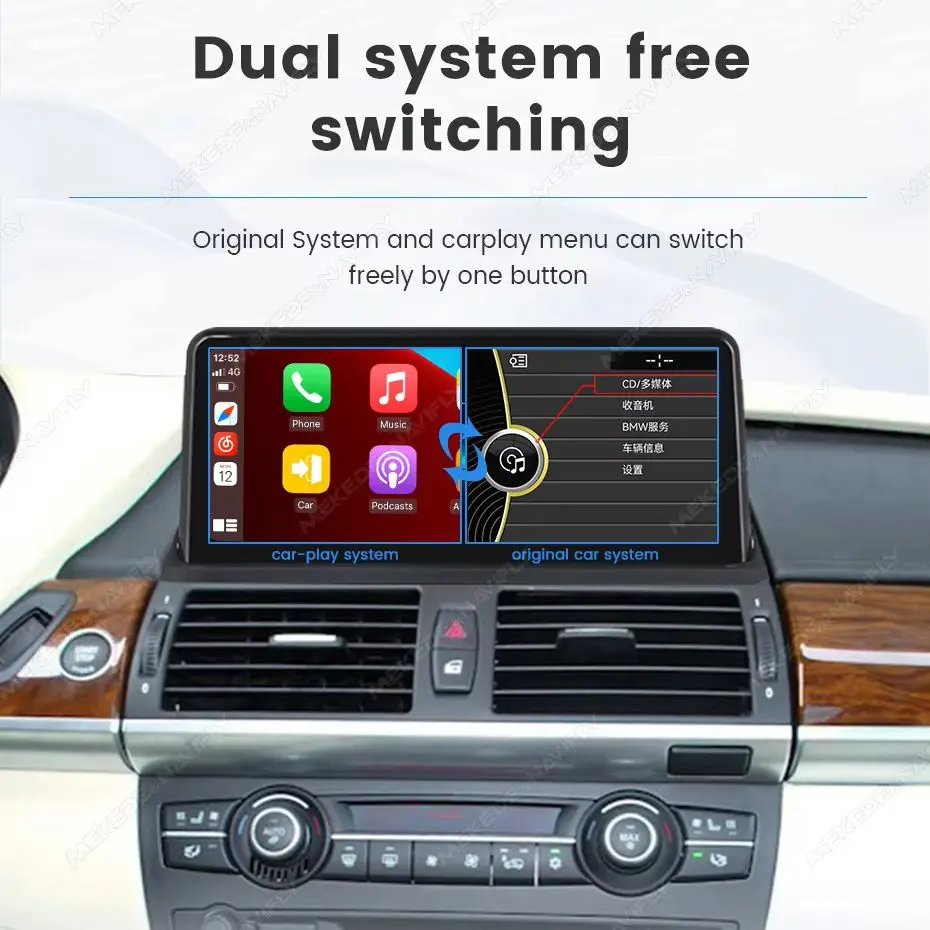 MEKEDE Sistema Multimedia Inalámbrico CarPlay Android Auto de 10.25 pulgadas para BMW Serie 1 E87 E81 E88 E87 2004-2011 1920*720 QLED Pantalla con Cámara de Visión Trasera GPS Navegación Radio para Auto 4